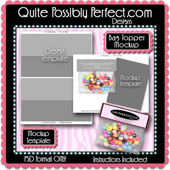 Candies Bag Topper Preview Mockup Design Template Set