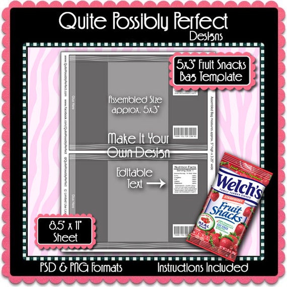 5 x 3 Mini Treat Bag Template Instant Download PSD