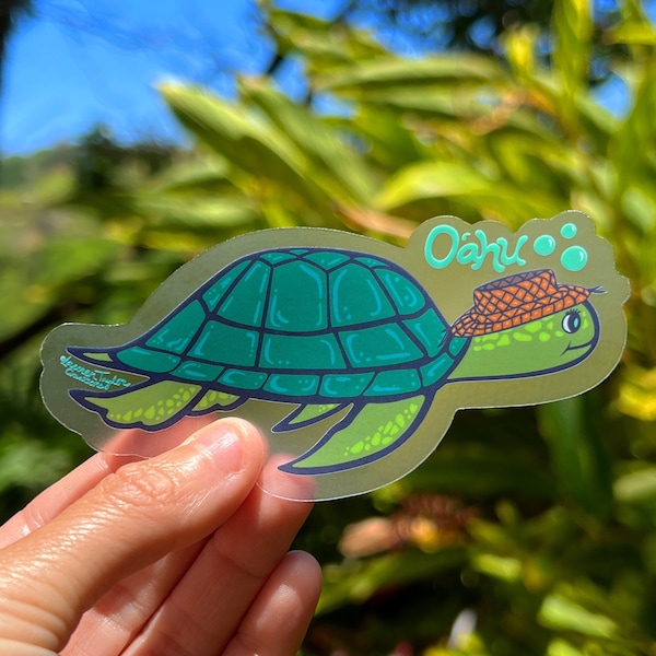 Oahu Sea Turtle Clear Sticker Medium, Turtle Stickers, Oahu Turtles, Sea turtles, Honu, Oahu gift ideas, Oahu honu, Dishwasher safe Stickers