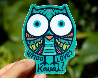 Whoo Loves Kauai Teal Sticker Medium, Búhos, Pegatinas Cute Owl, Pegatinas Animales, Pegatinas Búho, Kauai ideas de regalos, Pegatinas aptas para lavavajillas