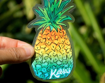Kauai Pineapple Clear Sticker Medium, Pineapple Stickers, Pineapple, Kauai stickers, Kauai gift ideas, Dishwasher Safe Stickers, Tropical
