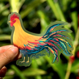 Maui Rooster Clear Sticker Medium, Roosters, Chicken Stickers, Maui Roosters, Maui Chickens, Rooster art, Stickers, Dishwasher Safe Stickers