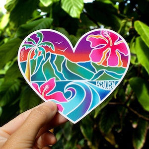 Kauai Heart Scenic Sticker Large, Hanalei Bay sticker, Heart Stickers, Kauai Stickers, Kauai gift ideas, Dishwasher Safe Stickers, Kauai