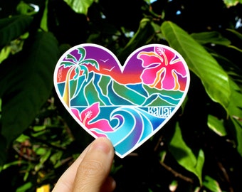 Kauai Heart Scenic Sticker Small, Hanalei Bay Sticker, Heart Sticker, Kauai Stickers, Kauai gifts, Hanalei Bay art, Dishwasher safe stickers