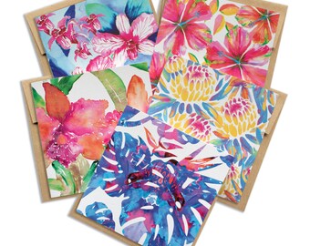 Watercolor Floral Variety Notecard Set, Greeting Cards, Tropical Cards, Floral cards, Stationary set, Thank you cards, Hawaii floral cards