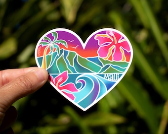 Maui Heart Scenic Sticker Small, Heart Stickers, Maui Stickers, Maui gift ideas, Maui love, Dishwasher Safe Stickers, Surfing sticker, Heart