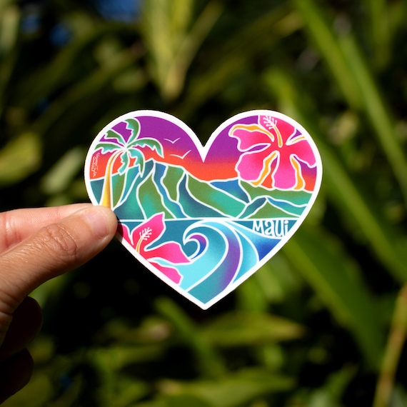 Maui Heart Scenic Sticker Small, Heart Stickers, Maui Stickers, Maui Gift  Ideas, Maui Love, Dishwasher Safe Stickers, Surfing Sticker, Heart 