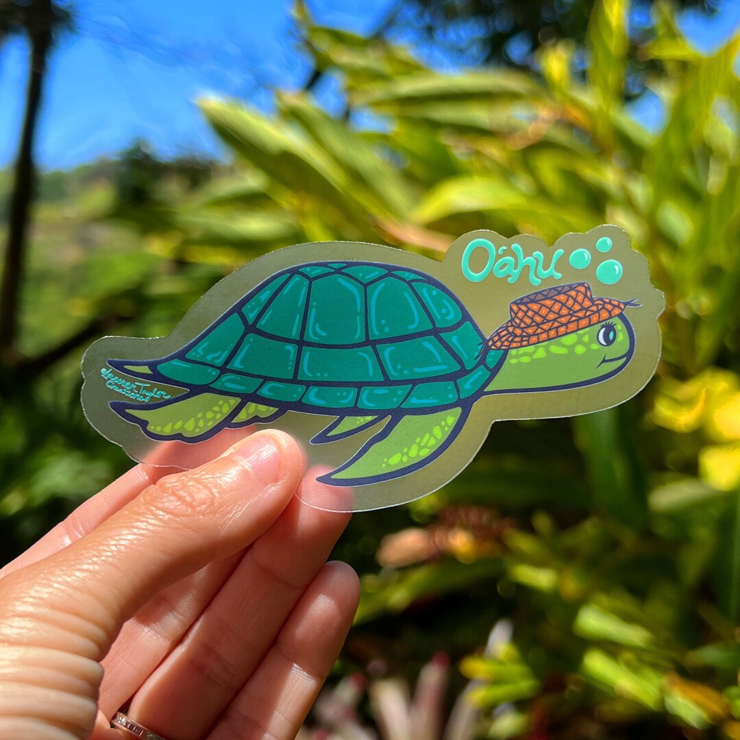 Oahu Sea Turtle Clear Sticker Medium, Turtle Stickers, Oahu Turtles