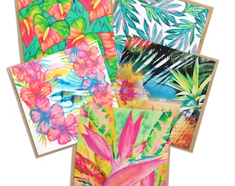 Conjunto de tarjetas de notas de variedades del paraíso hawaiano, tarjetas de felicitación, tarjetas tropicales, tarjetas florales, conjunto estacionario, tarjetas de agradecimiento, ideas de regalos de Kauai