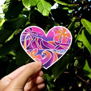 Kauai Heart Scenic Purple Sticker Small, Hanalei Bay sticker, Heart Stickers, Kauai Sticker, Hawaii Sticker, Hanalei Bay stickers, Kauai art