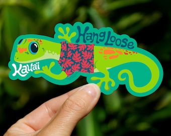 Kauai Gecko Sticker Medium, Gecko Stickers, Hawaii Geckos, Reptile stickers, Shaka, Hang Loose, Kauai Stickers, Dishwasher Safe sticker