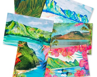 Kauai Scenic Postcard Pack, Kauai Postcards, Kauai souvenirs, Postcard Collection, Tropical postcards, Hanalei Bay, Watercolor art, Kauai