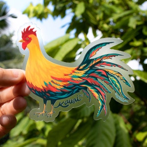 Kauai Rooster Clear Sticker Large, Roosters, Chicken Stickers, Kauai Roosters, Kauai Chickens, Rooster art, Dishwasher safe Stickers, Birds