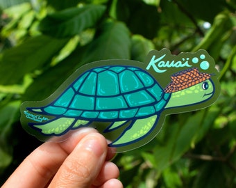 Kauai Sea Turtle Clear Sticker Medium, Turtle Stickers, Kauai Turtle, Sea turtles, Honu stickers, Kauai gift ideas, Dishwasher safe Stickers