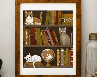 bookshelf cat | Giclée Art Print, 8x10", 11x14"