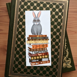 rabbit on books bookmark image 1