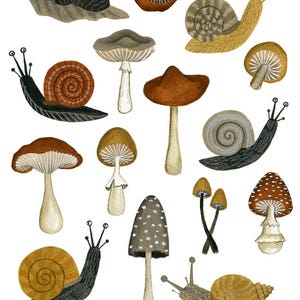 mushrooms & snails Giclée Art Print, 8x10, 11x14 image 2