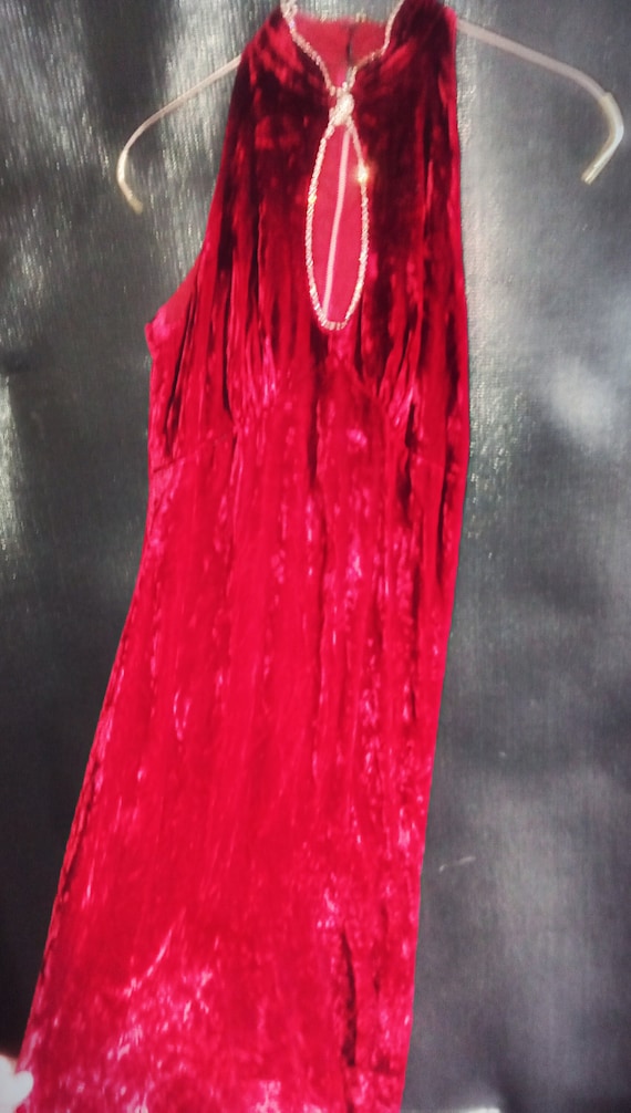 Scarlet crushed velvet diamante collared dress...