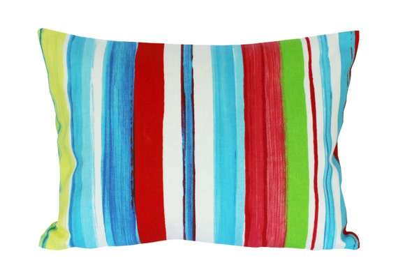Stripes Throw Pillow 12x18 Inch Shades Of Red Blueyellow Etsy