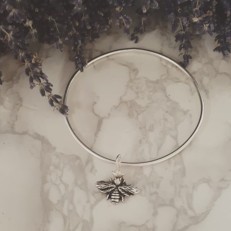 Silver Bee Bangle Bracelet Handmade