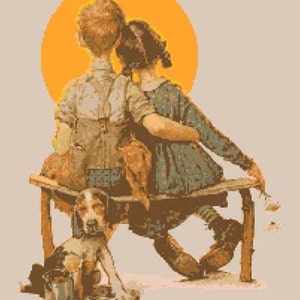 Norman Rockwell - Boy and Girl Gazing At the Moon - Cross Stitch Pattern PDF Instant Download