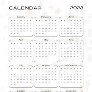 2023 Simple Calendar, Digital Download, Printable Vertical Layout