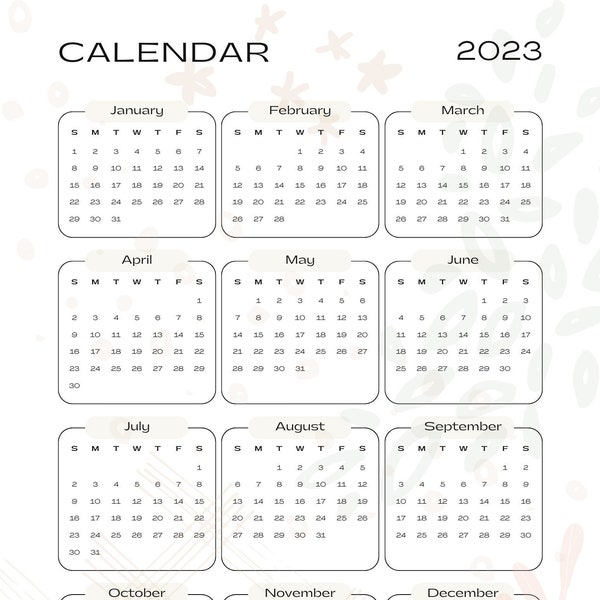 Einfacher Kalender 2023, digitaler Download, druckbares vertikales Layout