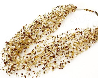 Gelb Braun Halskette Illusion Handgemachte Multistrang Bead Crochet