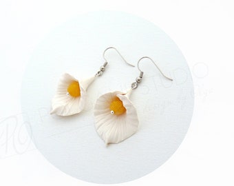 Boucles d'oreilles Calla Lily Dangle White Natural Flower Gift for her, Boucles d'oreilles de mariage, Prêt à expédier