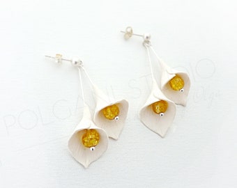 Calla-Lilien handgemachte Ohrringe Sterling Silber Ohrstecker Weiß Gelb Floral Beiträge