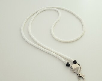 White Lanyard Badge holder, beaded ID holder, handmade bead crochet