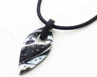 Black & White Polymer Clay Anhänger Halskette Handgemacht: Mokume Gane Art Jewelry