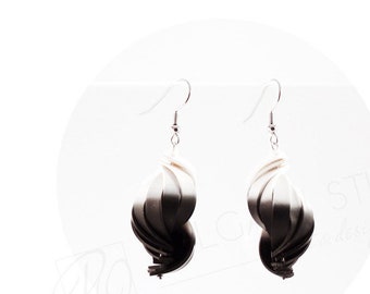 Black and White Dangles Polymer Clay Earrings Handmade Gothic Shell Shape