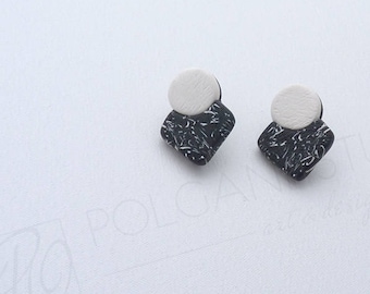 Black and White Stud Earrings Geometric Minimalist Jewelry, Surgical Steel Posts. Ready to ship.