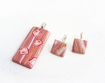 Soft Pink Jewelry Set Pendant and Earrings Polymer Clay Jewelry, Handcrafted Jewelry, Gift Idea, Modern Jewelry, Abstract, Ready to ship.