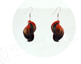 Handmade Earrings Dangle Black Orange Shell Shape Gift for Her