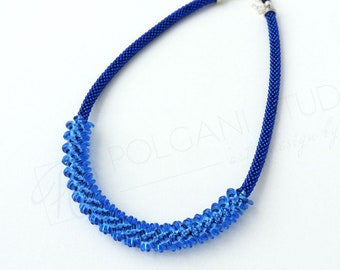 Royal Blau Perlen Häkelkette, Perlen Schmuck für Frauen, Kobalt Blaue Rocailles Perlen Halskette, Handgefertigtes Geschenk für Sie