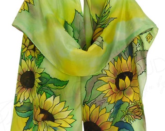 Sonnenblumen Seidenschal Handbemalt Designer Schal Luxus Unikat 35 x 17 cm