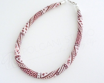 Beaded Cherry Blossom Crochet Necklace: Japanese Seed Bead Jewelry