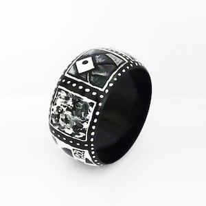 Black White Bangle Bracelet Wooden  Hand Painted Modern Wearable Art - Night Sun. Ready to ship.