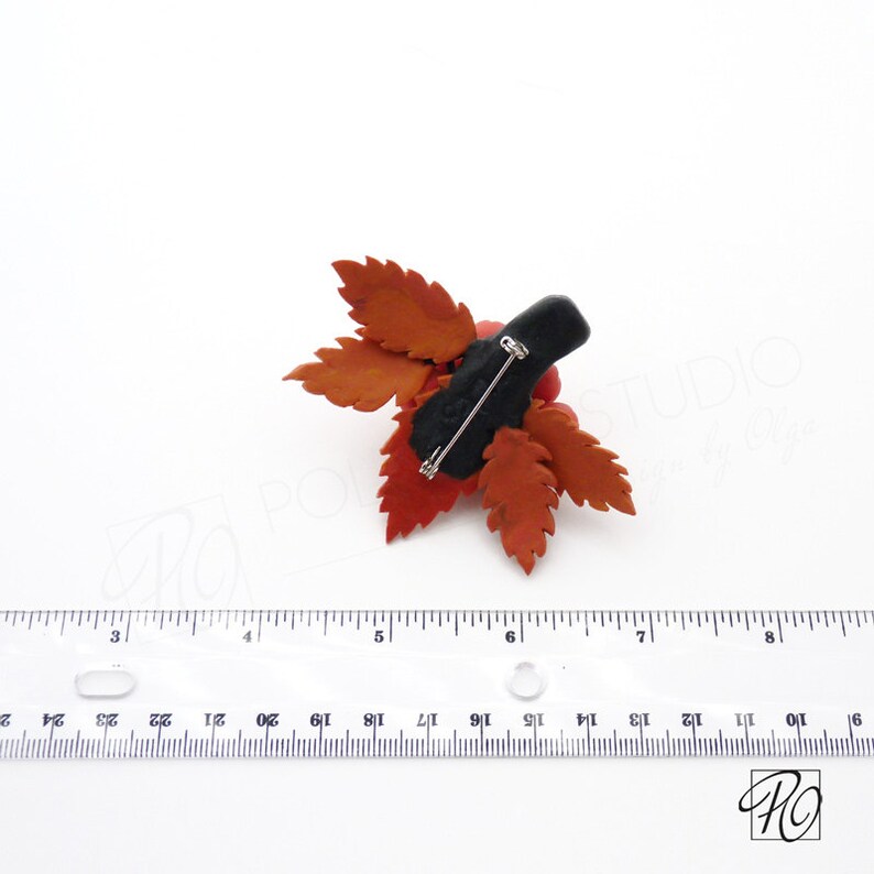 Brooch Fall Berries Mountain Ash Orange Black Coat Pin Handmade Polymer Clay image 3