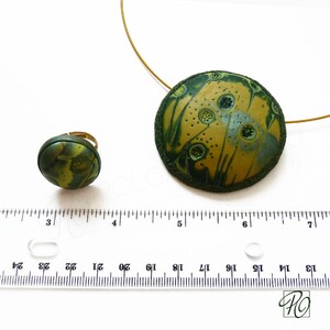 Green Pendant Necklace and Ring Jewelry Polymer Clay , Modern Art Summer, Dark Green Forest,Statement Jewelry. Ready to ship. image 3