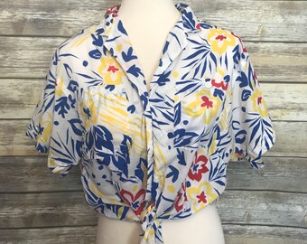 Vintage Hawaiin Print Cropped Blouse