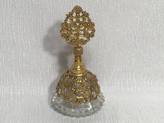 Perfume Bottle 24kt Gold Filled Filgree and Glass - image 10