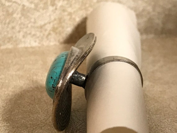 Large Oval Turquoise Ring Boho Style - image 6