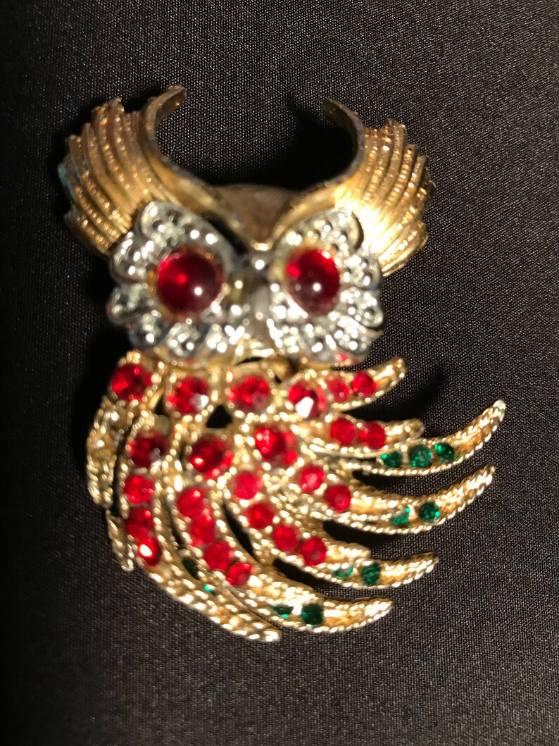 Owl Rhinestones Movable Body Pin Brooch Like Trafari Firebird