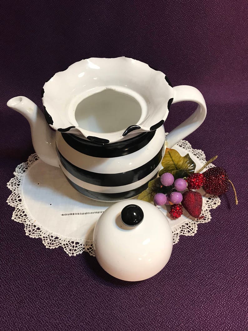 Macy's Black and White Striped Teapot Made in Italy Etsy