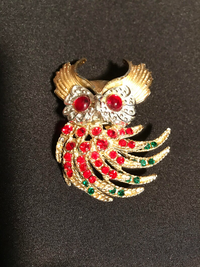 Owl Rhinestones Movable Body Pin Brooch Like Trafari Firebird