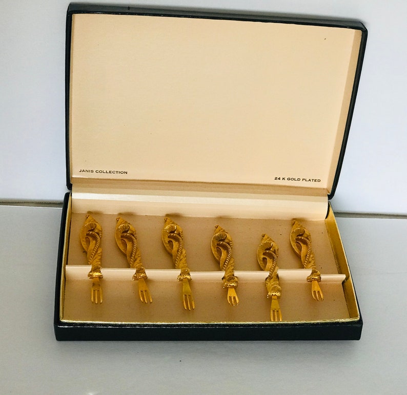 6 24 K Gold Plated Hors d\u2019oeuvres cocktail Forks