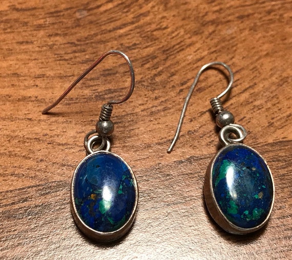 Lapis Lazuli Earrings Sterling Silver Signed - image 1
